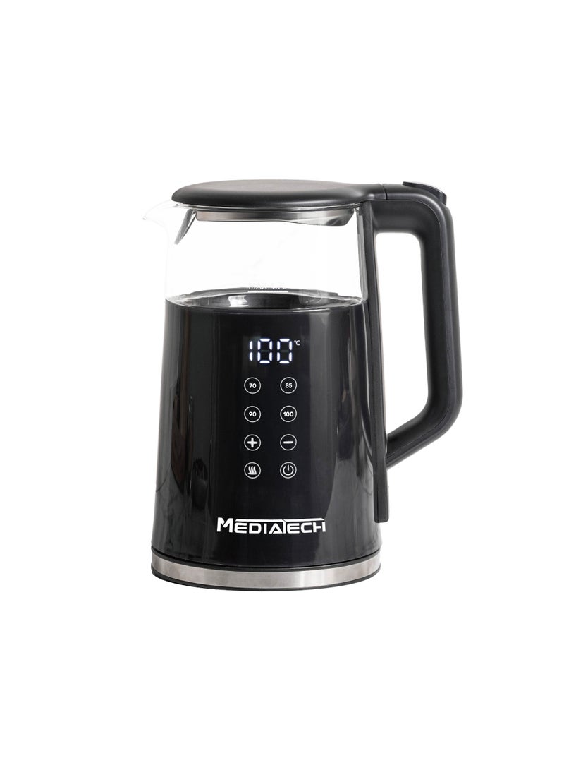 Mediatech
Purex 1.7 L Digital Smart Glass Kettle – 2200 W | Automatic Lid Opening | Auto Shut-Off – Black (MT-KDP005)